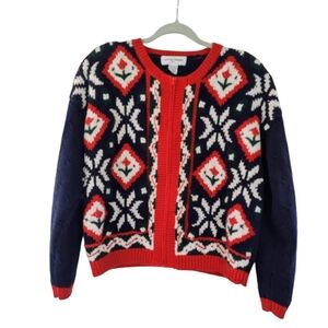 Vintage Casual Corner Chunky Knit Geometric Zip Cardigan Sweater M